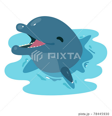 水中から顔を出して笑っている可愛いイルカのイラスト のイラスト素材
