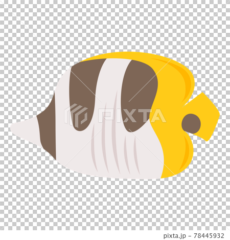 シュノーケリングで見る黄色と黒色の魚、チョウチョウウオのイラスト。 78445932