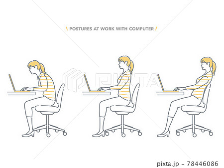 PCで作業する女性の姿勢イラストセット PCで作業する女性の姿勢イラストセット 78446086