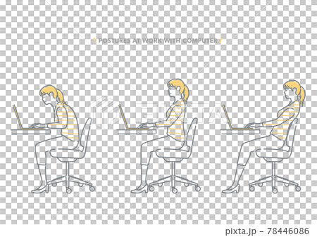 Posture illustration set of a woman working on a PC 78446086
