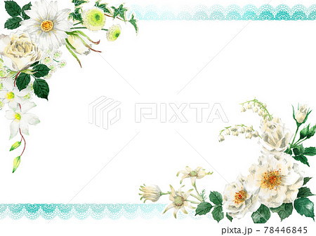 アナログ水彩白い花のデザインフレームのイラスト素材