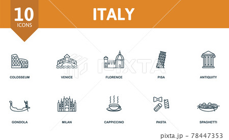 Italy icon set. Contains editable icons italy theme such as colosseum, florence, antiquity and more. 78447353