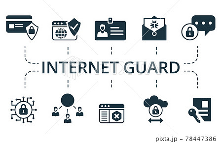 Internet Guard icon set. Contains editable icons theme such as cyber security, encryption message, firewall and more. Internet Guard icon set. Contains editable icons theme such as cyber security, encryption message, firewall and more. 78447386