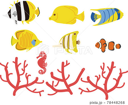 熱帯魚と珊瑚のイラストセットのイラスト素材