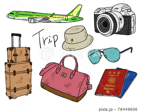 旅や海外旅行の手書きイラストイメージのイラスト素材