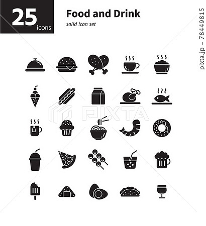 Food and drink solid icon set. Vector and Illustration. 78449815