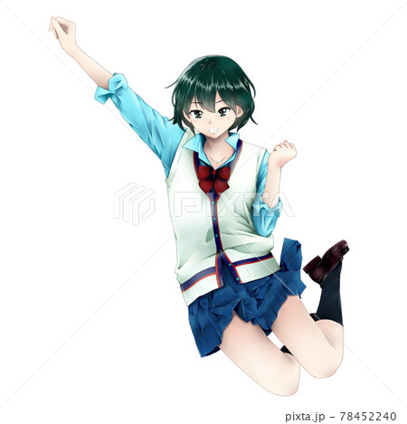 飛び跳ねて喜ぶ女の子のイラスト素材