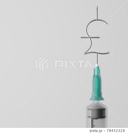3D rendering Covid-19 vaccine syringe with Currency symbol Pound Sterling, Revive economy Vaccination Campaign for Herd immunity protection pandemic concept design on grey background with copy space 3D rendering Covid-19 vaccine syringe with Currency symbol Pound Sterling, Revive economy Vaccination Campaign for Herd immunity protection pandemic concept design on grey background with copy space 78452329