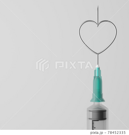 3D rendering Covid-19 vaccine syringe with Love Heart symbol, Sponsor support Vaccination Campaign for Herd immunity protection from pandemic concept design on grey gradient background with copy space 78452335