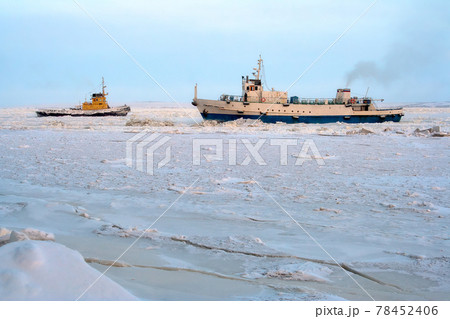Completion of navigation on the Anadyr estuary in November. Anadyr, Chukotka, Russia. 78452406