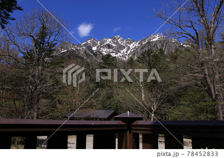 上高地から見た北アルプス（穂高岳、穂高連峰）　撮影場所：徳沢（長野県、上高地） 78452833