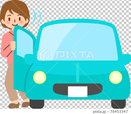 乗用車から降りてくる若い女性 78453347