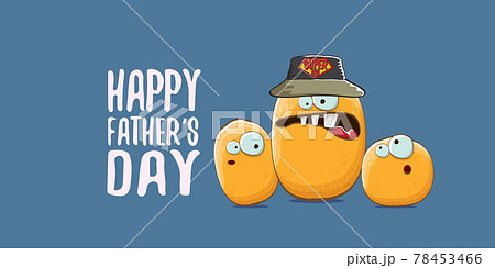 happy fathers day horizontal banner with cartoon father potato and son potato. cartoon funny comic fathers day vector label or icon isolated on blue background 78453466