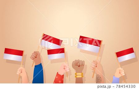Indonesian nationality concept. Hands holding Indonesian Flag. Independence day celebration