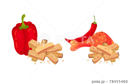 Flavored Crouton as Pieces of Seasoned Rebaked Bread Vector Set Flavored Crouton as Pieces of Seasoned Rebaked Bread Vector Set 78455460