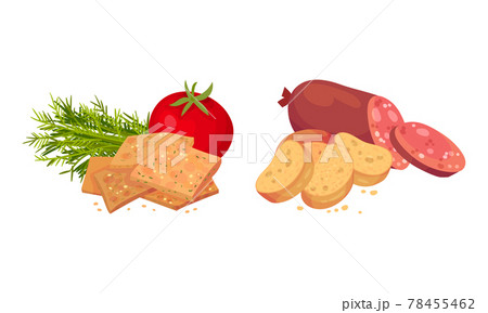 Flavored Crouton as Pieces of Seasoned Rebaked Bread Vector Set 78455462