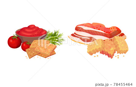 Flavored Crouton as Pieces of Seasoned Rebaked Bread Vector Set Flavored Crouton as Pieces of Seasoned Rebaked Bread Vector Set 78455464