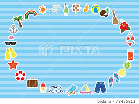 夏のベクターイラストの横長フレームのイラスト素材