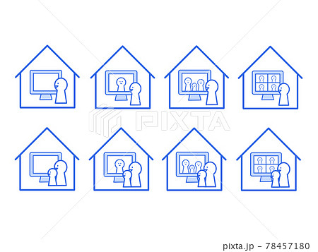 イラスト素材:リモートワーク、テレワーク、オンライン通話、家 イラスト素材:リモートワーク、テレワーク、オンライン通話、家 78457180