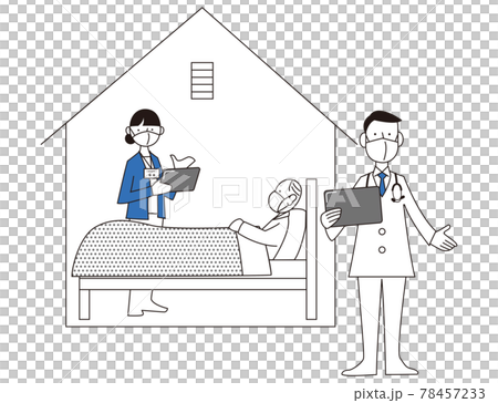 自宅療養者を見守る保健師と医者の連携を表すイラスト 78457233