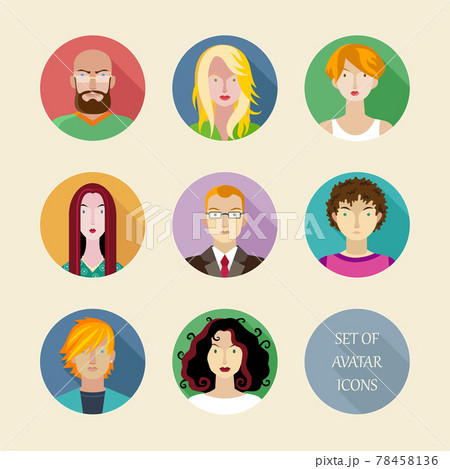 Set of Avatar Color Icons in flat Design style. Profile Picture icon set including Male and Female 78458136