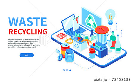 Waste recycling - modern colorful isometric web banner Waste recycling - modern colorful isometric web banner 78458183