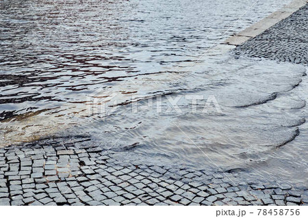 Water on the waterfront, road. The concept of the flood. 78458756