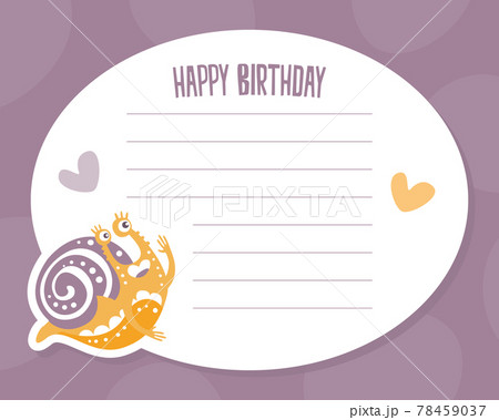 Happy Birthday Card With Cute Snail Character のイラスト素材