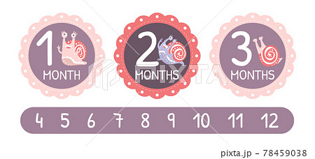 Baby Month Card With Cute Snail Character As のイラスト素材
