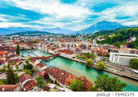 Lucerne city aerial panoramic view, Switzerland 78462175