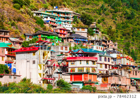 Colorful local houses in Manikaran, India Colorful local houses in Manikaran, India 78462312