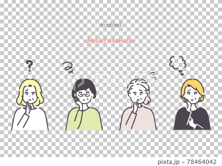 Icon set of troubled and worried senior women (image illustration of doubts, worries, and troubles) 78464042