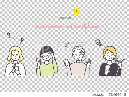 スマートフォンを使うシニア女性とトラブルのイラスト 78464046