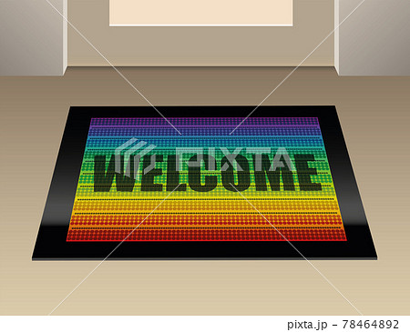 Doormat that says, that you are welcome. Rainbow colored foot mat. Vector illustration. 78464892