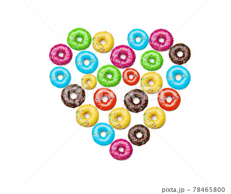 multicolor donuts heart shape, isolated on white 78465800