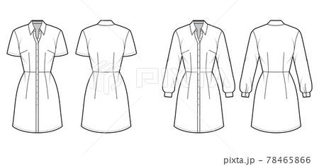 Set of Dresses shirt technical fashion illustration with long short sleeves, fitted body, knee length, classic collar Set of Dresses shirt technical fashion illustration with long short sleeves, fitted body, knee length, classic collar 78465866
