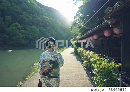 嵐山大堰川の初夏着物ポートレート 嵐山大堰川の初夏着物ポートレート 78466652