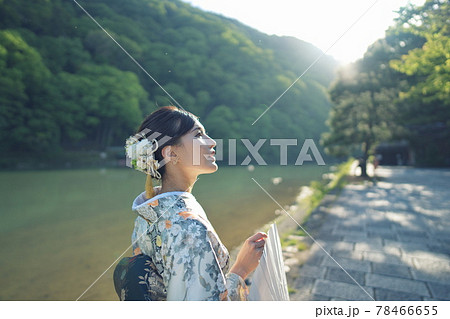 嵐山大堰川の初夏着物ポートレート 嵐山大堰川の初夏着物ポートレート 78466655