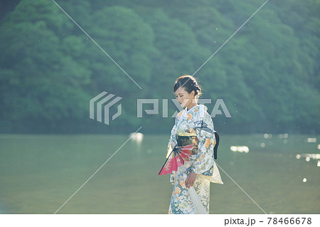嵐山大堰川の初夏着物ポートレート 嵐山大堰川の初夏着物ポートレート 78466678