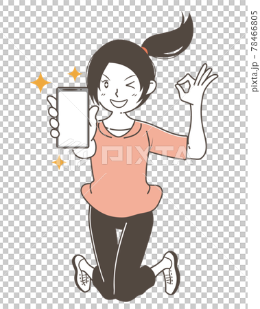 一個有好的標誌的女人炫耀她的智能手機 一個有好的標誌的女人炫耀她的智能手機 78466805