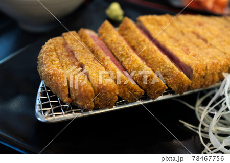 Fried crispy beef Gyukatsu steak served with rice 78467756