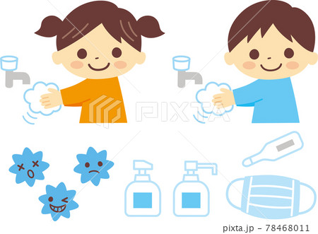 手洗いする子供のイラスト_ライン無 78468011