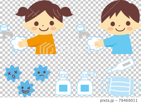 一個孩子洗手的插圖_沒有線 一個孩子洗手的插圖_沒有線 78468011