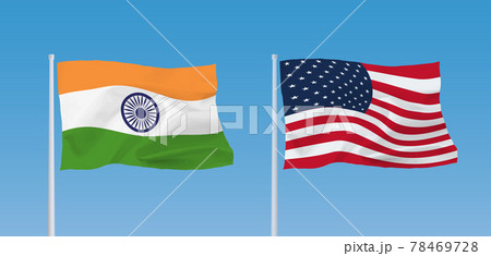 インドとアメリカの国旗のイラスト素材