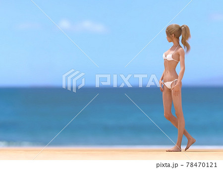 海辺の女性　　perming3DCG　イラスト素材 78470121