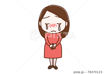 全身・正面＞反省し悲しくて泣いている女性のイラスト素材 [78470123