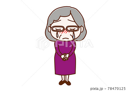 全身 正面 反省し悲しくて泣いている高齢の女性のイラスト素材