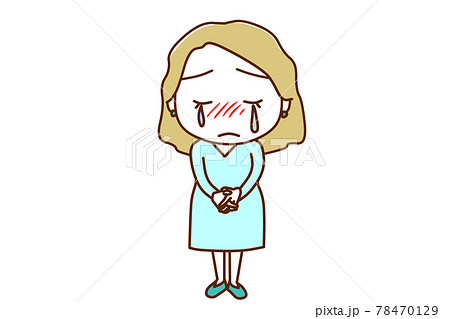 全身 正面 反省し悲しくて泣いている白人女性のイラスト素材