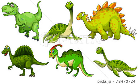 Set of green dinosaur cartoon character 78470724