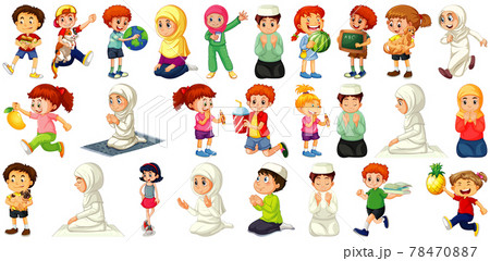 Children doing different activities cartoon character set on white background 78470887